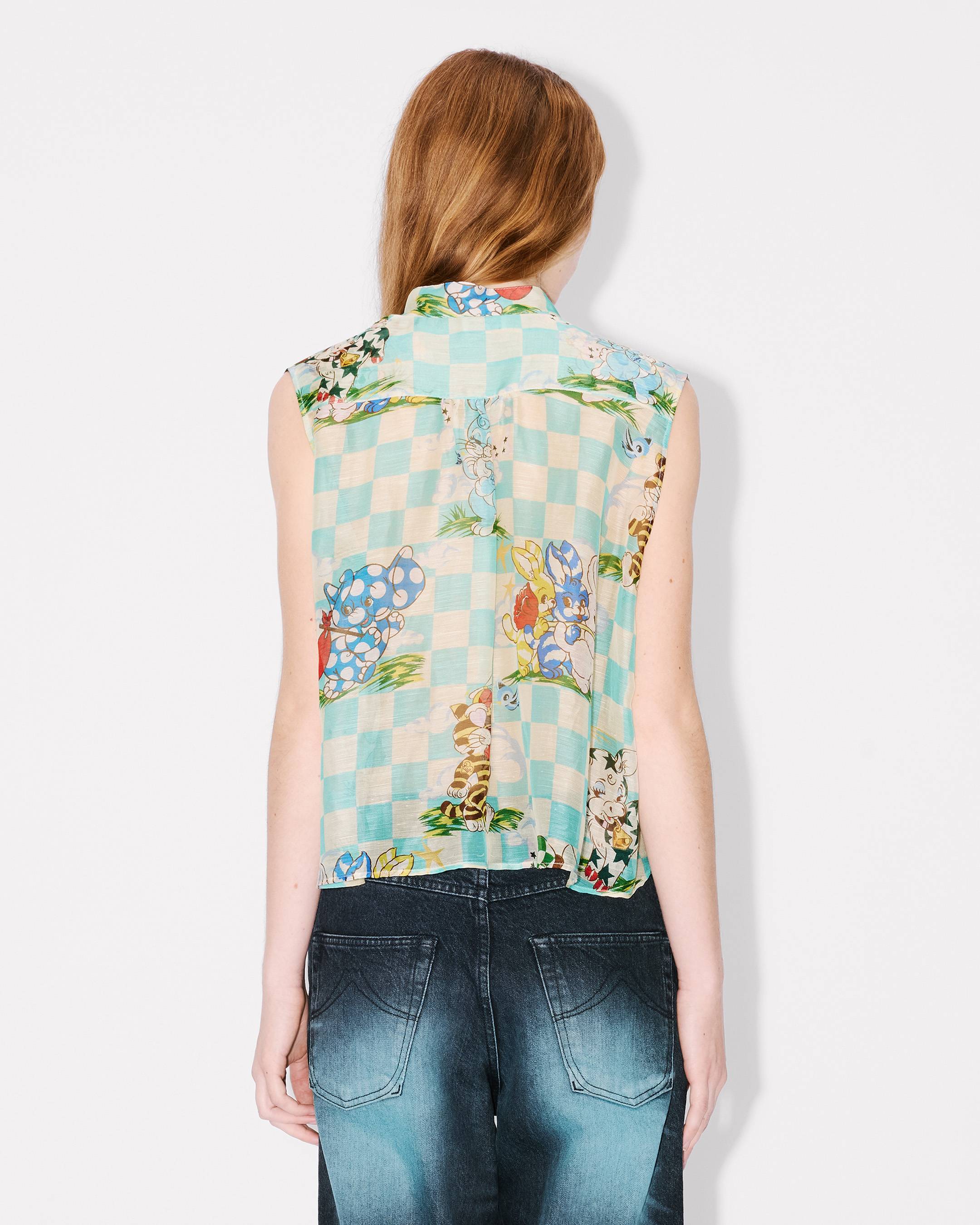 Kenzo Cartoon Sleeveless Top In Mixed Silk Linen Women's