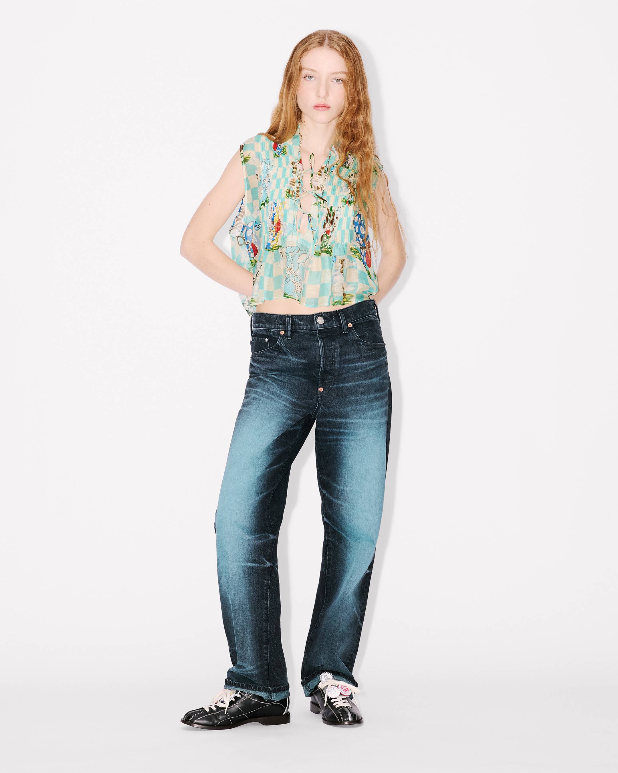 Kenzo Cartoon Sleeveless Top In Mixed Silk Linen Women's