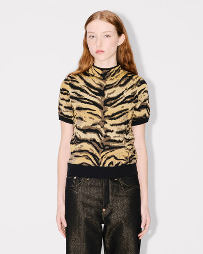 Kenzo Tiger Mock Neck Top In Mixed Cotton Wool Women's
