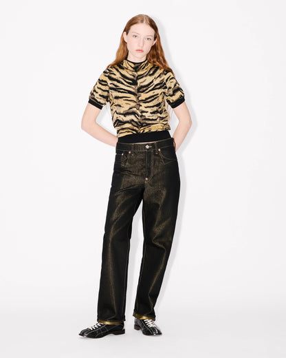 Kenzo Tiger Mock Neck Top In Mixed Cotton Wool Women's