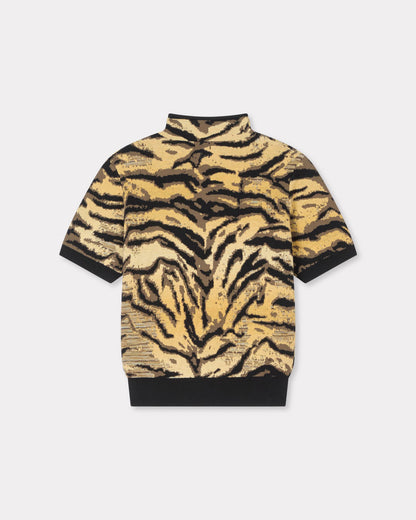 Kenzo Tiger Mock Neck Top In Mixed Cotton Wool Women's