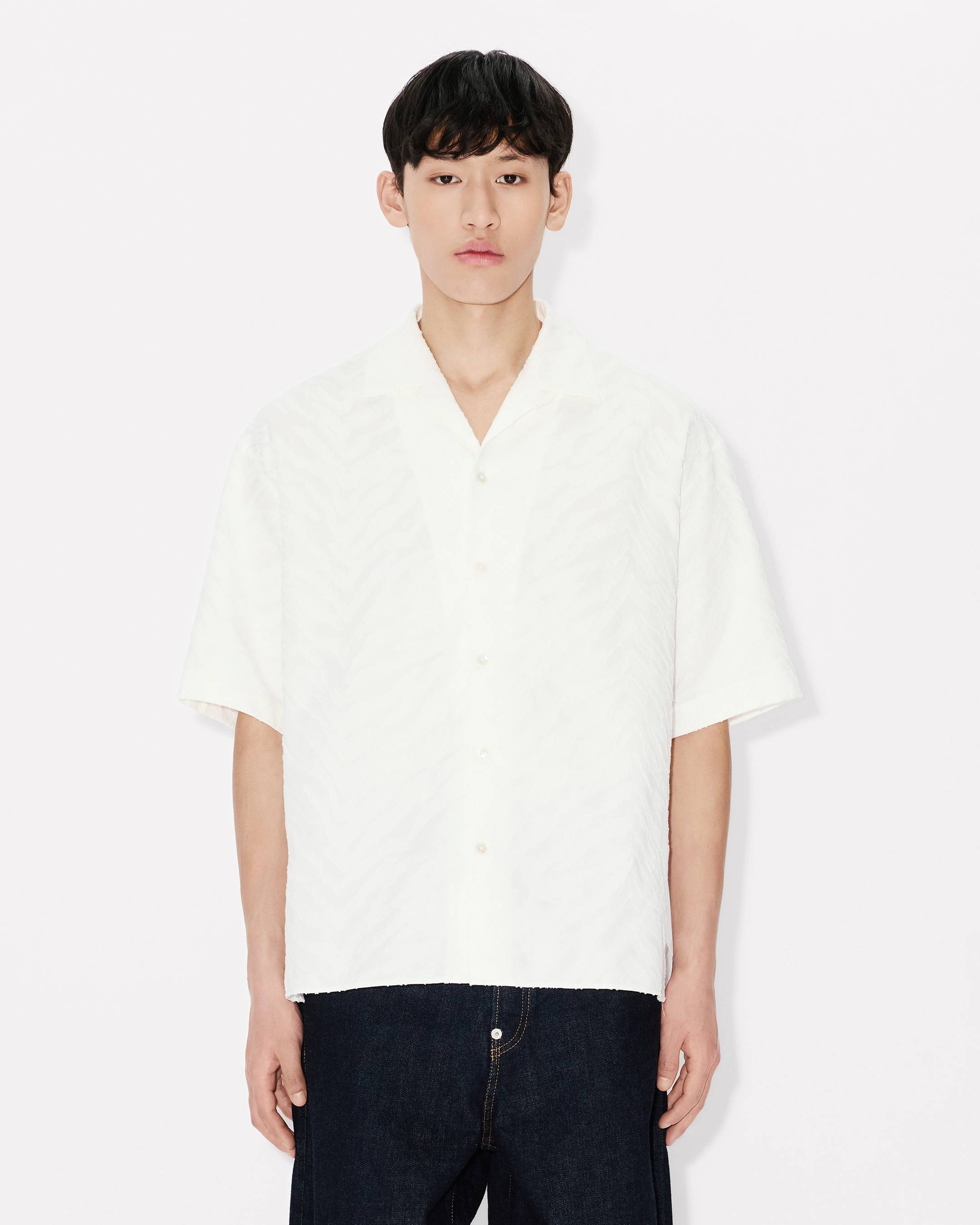 Kenzo Tiger Hawaiian Short Sleeve Shirt In Cotton Jacquard