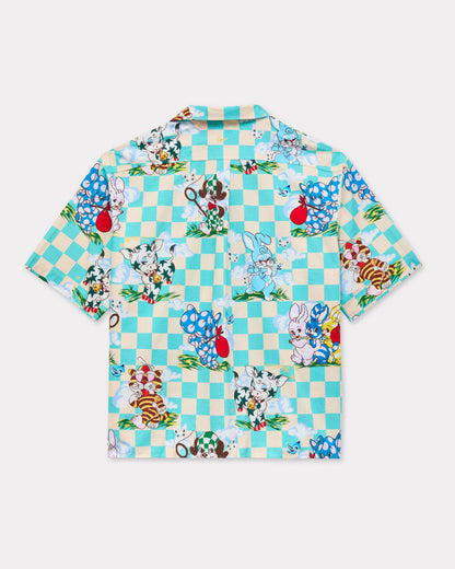 Kenzo Cartoon Hawaiian Short Sleeve Shirt In Cotton Seersucker