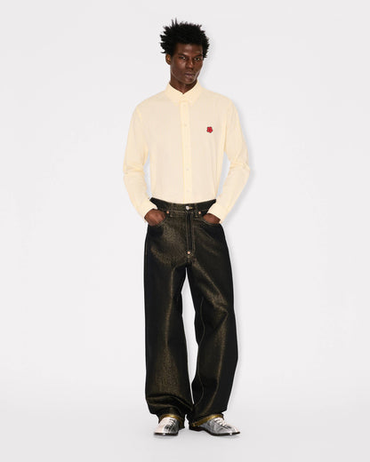 Kenzo Boke Flower Embroidered Casual Shirt In Seersucker Cotton