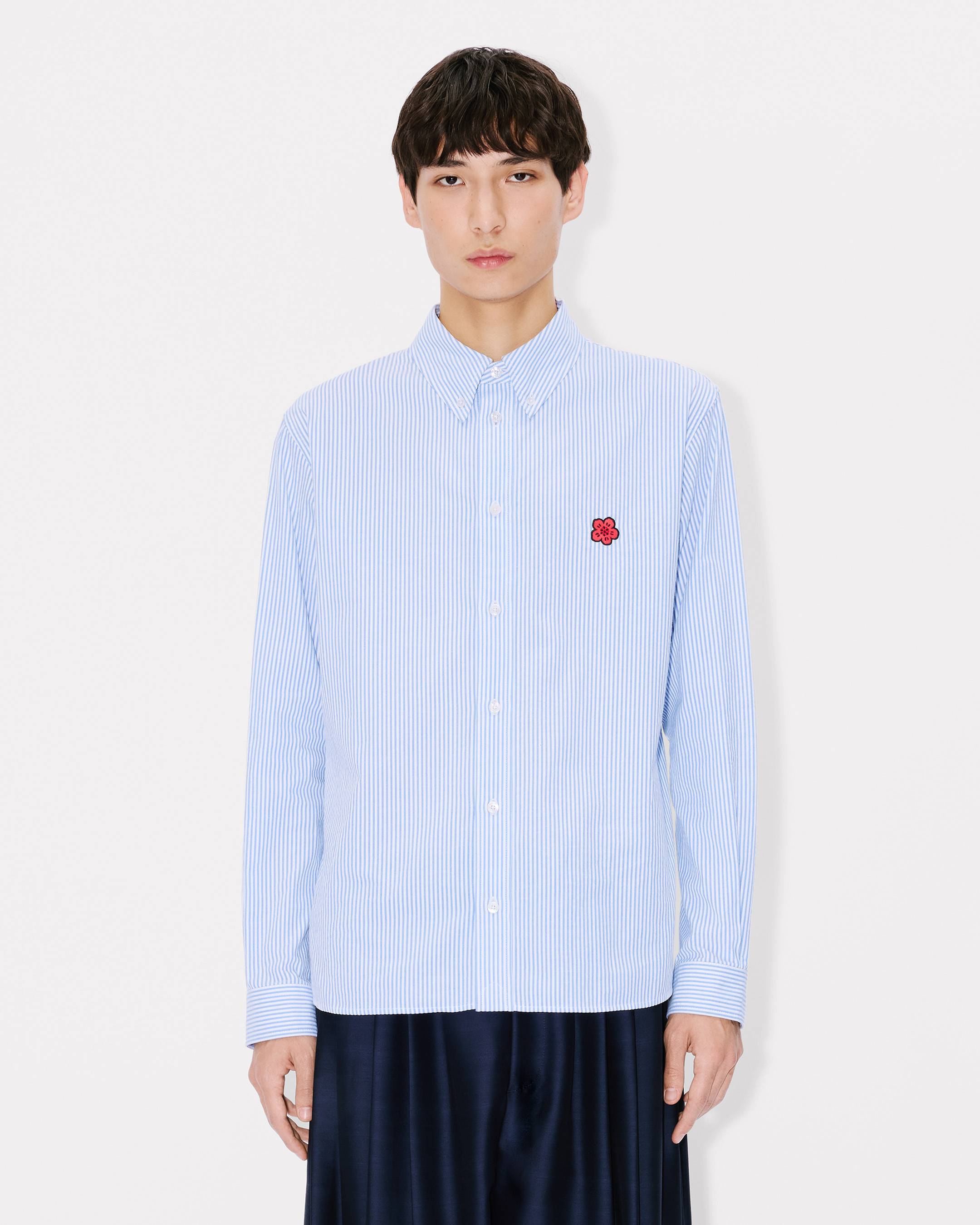 Kenzo Boke Flower Embroidered Casual Shirt In Seersucker Cotton