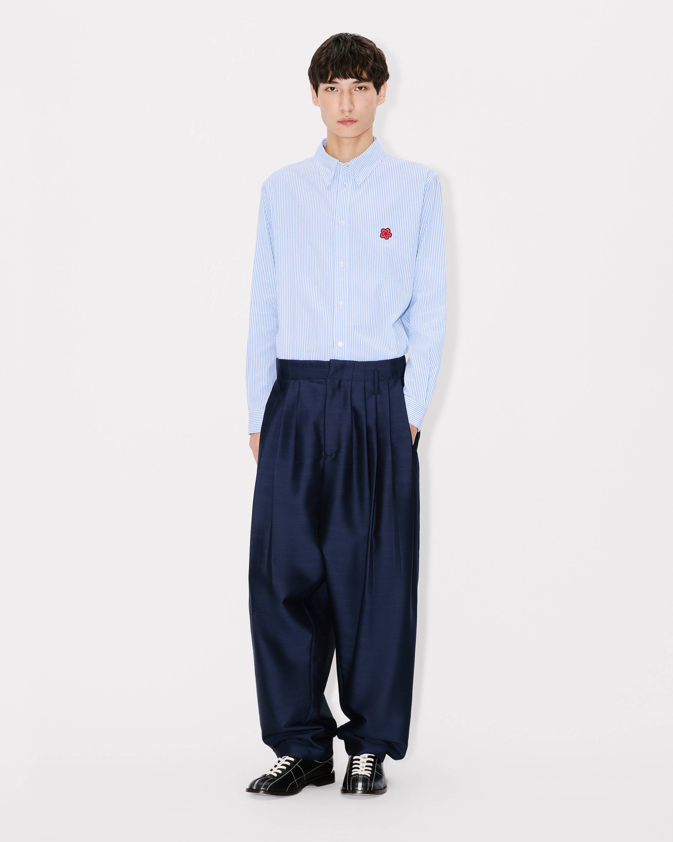 Kenzo Boke Flower Embroidered Casual Shirt In Seersucker Cotton