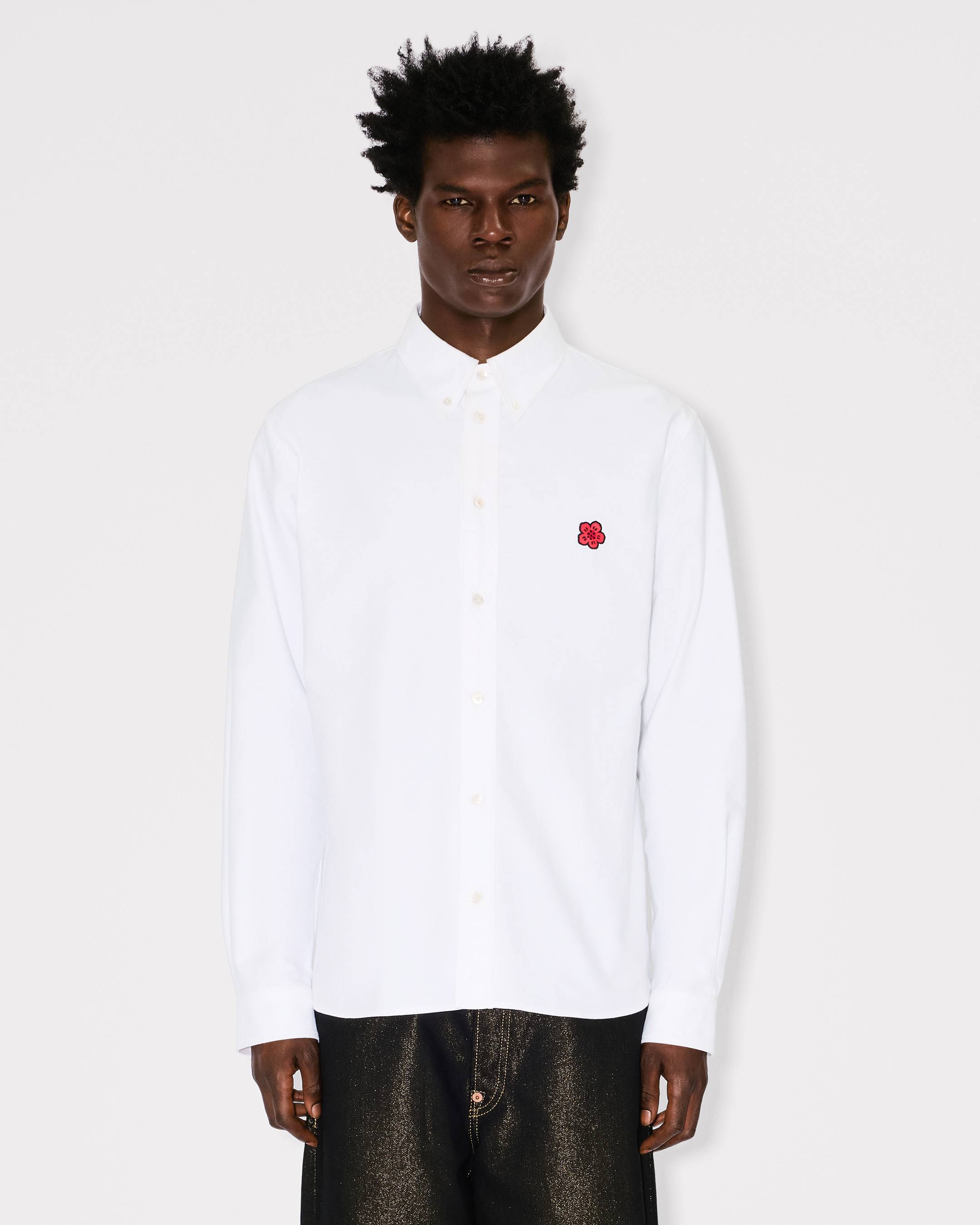 Kenzo Boke Flower Embroidered Casual Shirt In Cotton Oxford