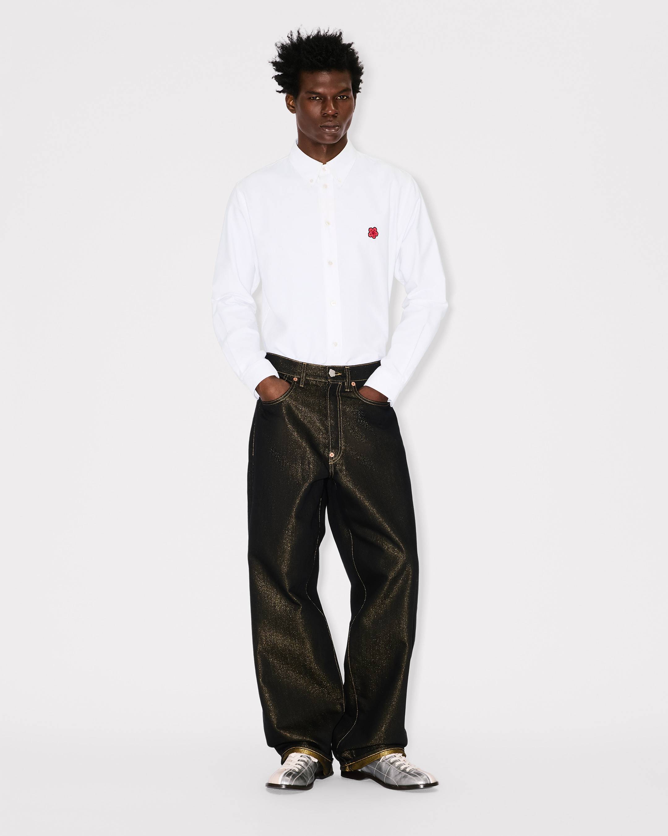Kenzo Boke Flower Embroidered Casual Shirt In Cotton Oxford