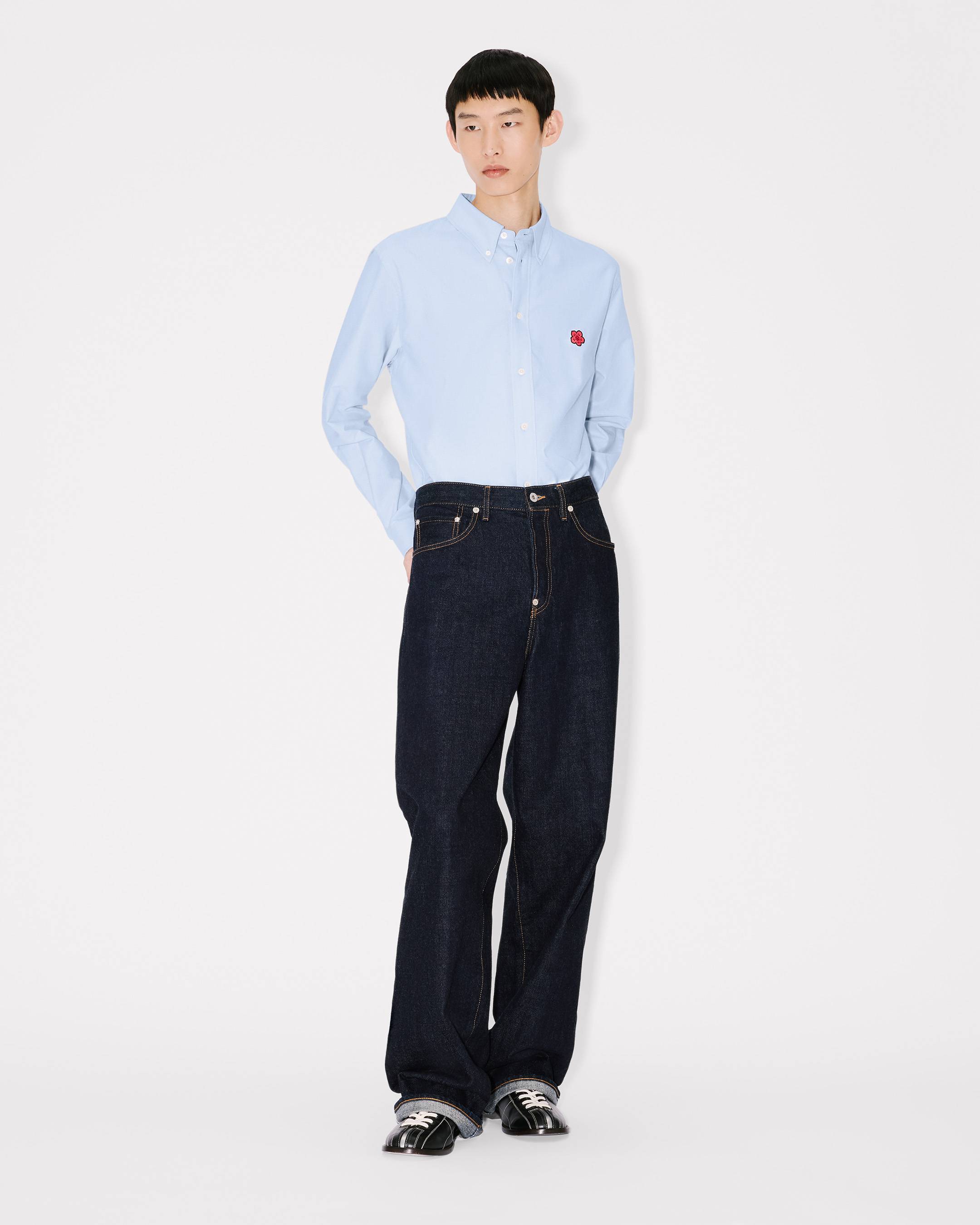 Kenzo Boke Flower Embroidered Casual Shirt In Cotton Oxford