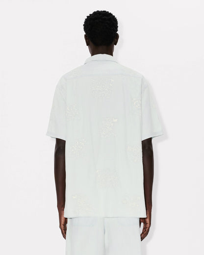 Kenzo Cartoon Embroidered Short Sleeve Shirt In Stone Bleach Chambray