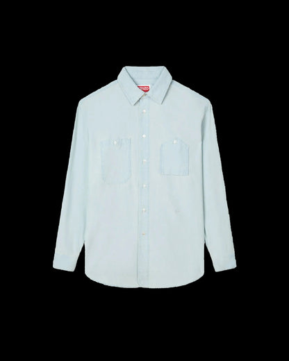 Kenzo Workwear Shirt In Stone Bleach Chambray