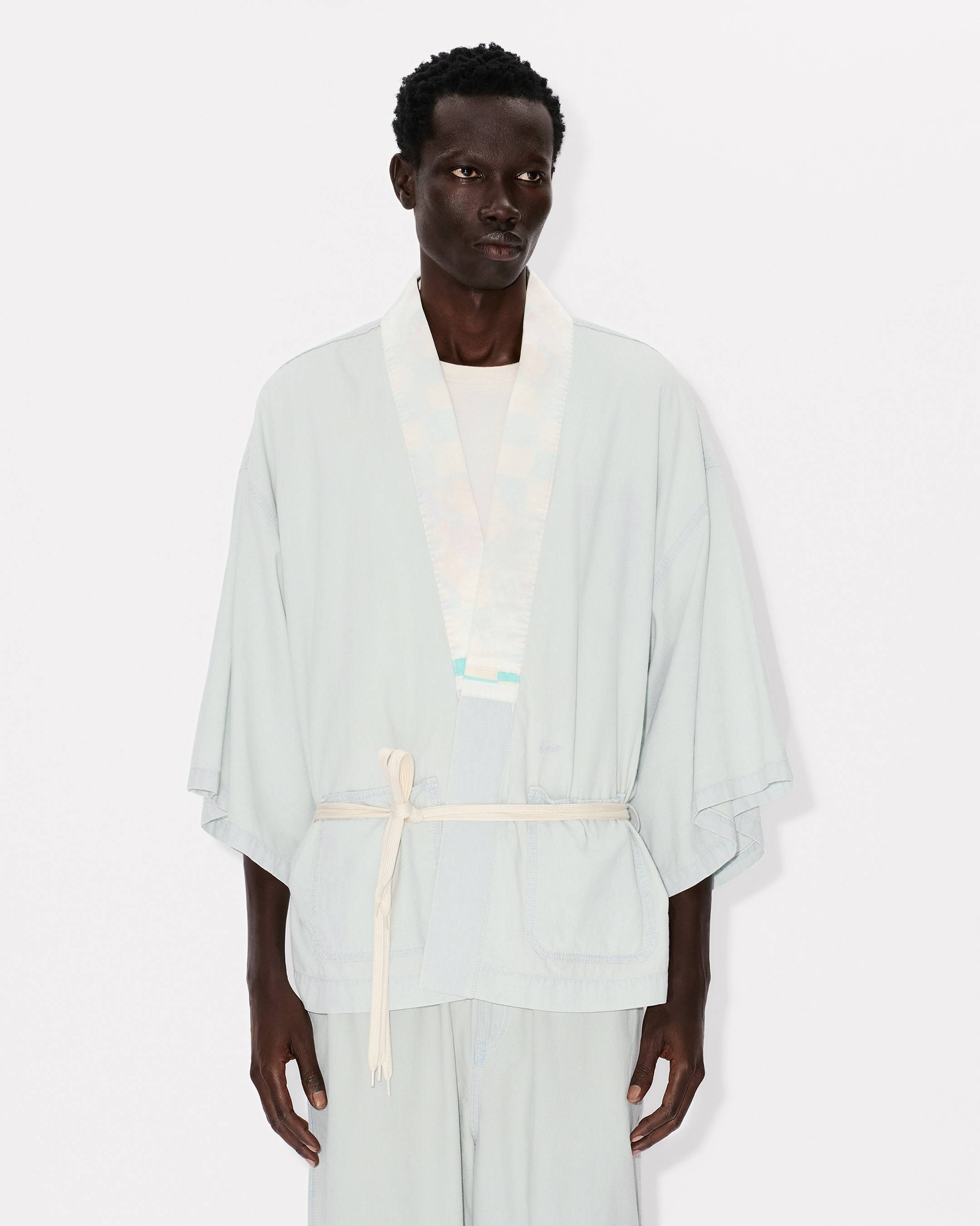 Kenzo Oversized Kimono Shirt In Stone Bleach Chambray