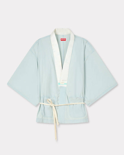 Kenzo Oversized Kimono Shirt In Stone Bleach Chambray