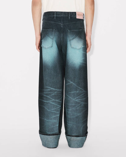 Kenzo Turn Up Wide Fit Jeans In Japanese Denim