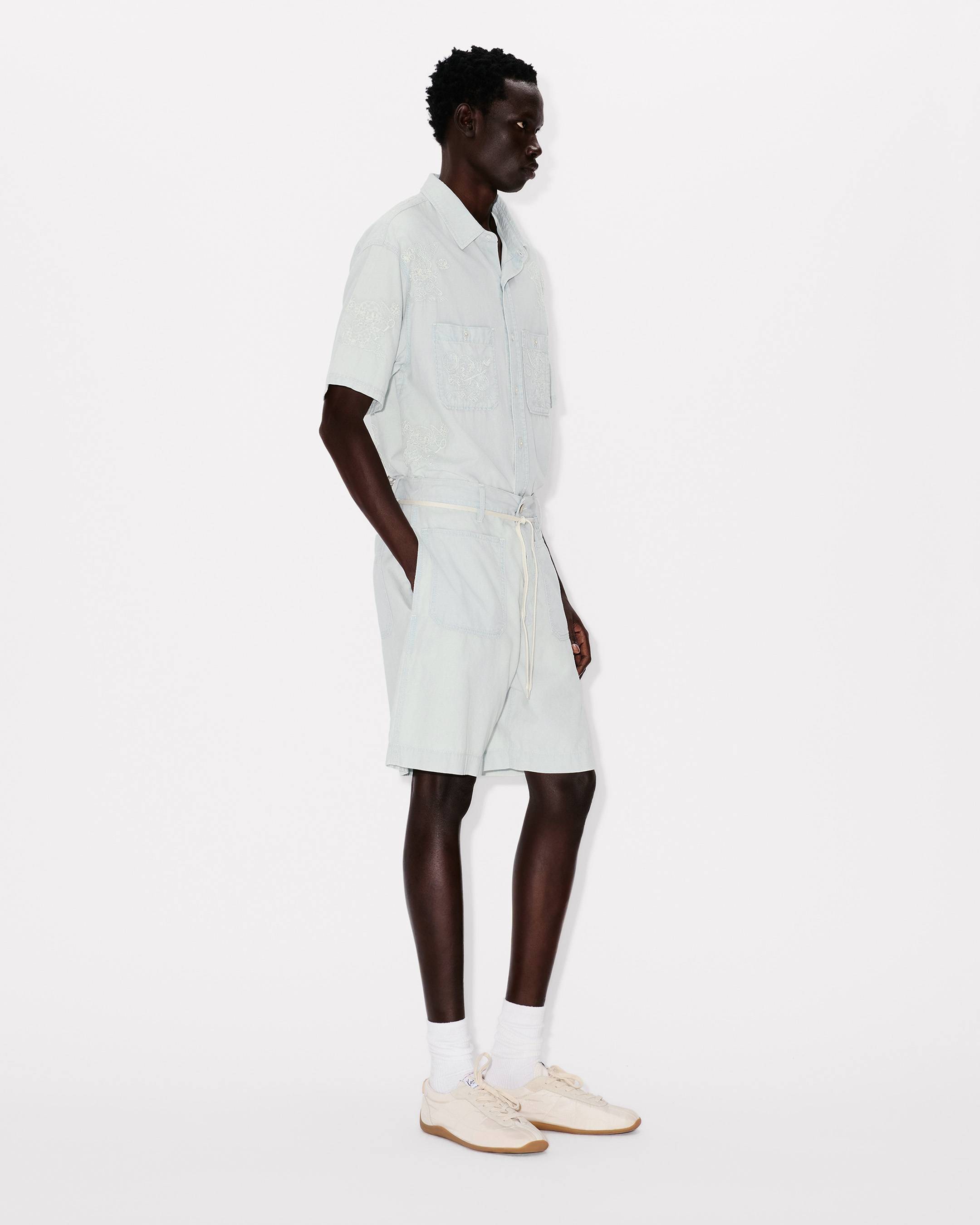Kenzo Lace Straight Short In Stone Bleach Chambray