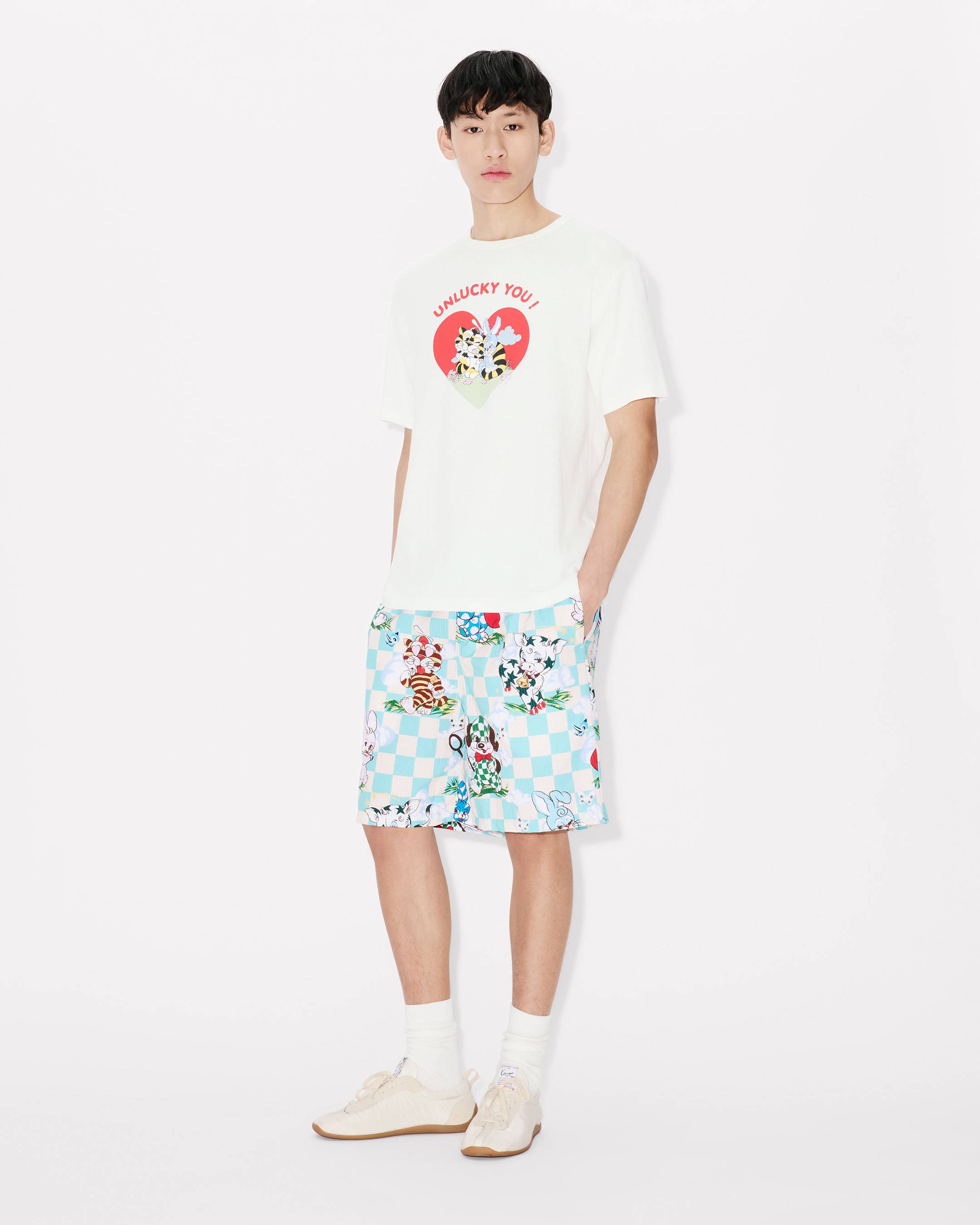 Kenzo Cartoon Elasticated Shorts In Cotton Seersucker