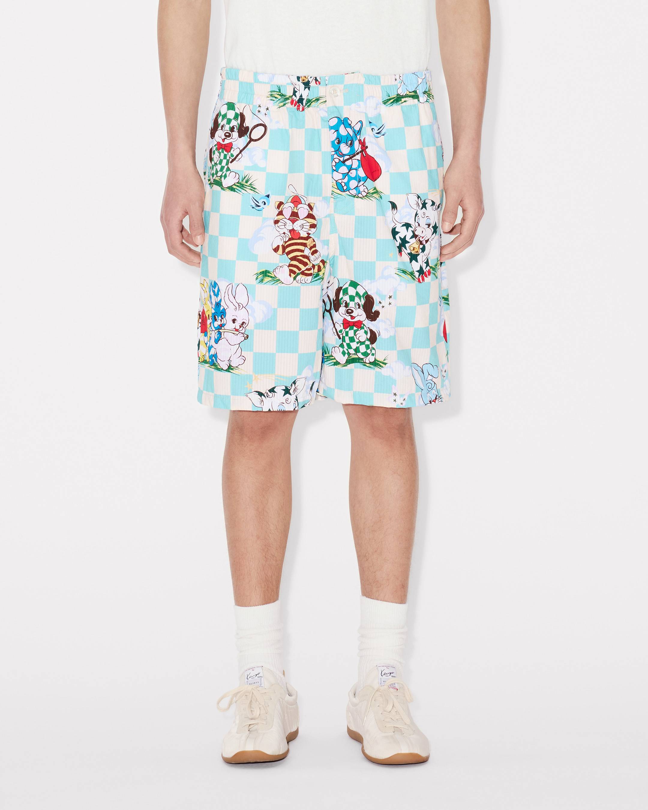 Kenzo Cartoon Elasticated Shorts In Cotton Seersucker
