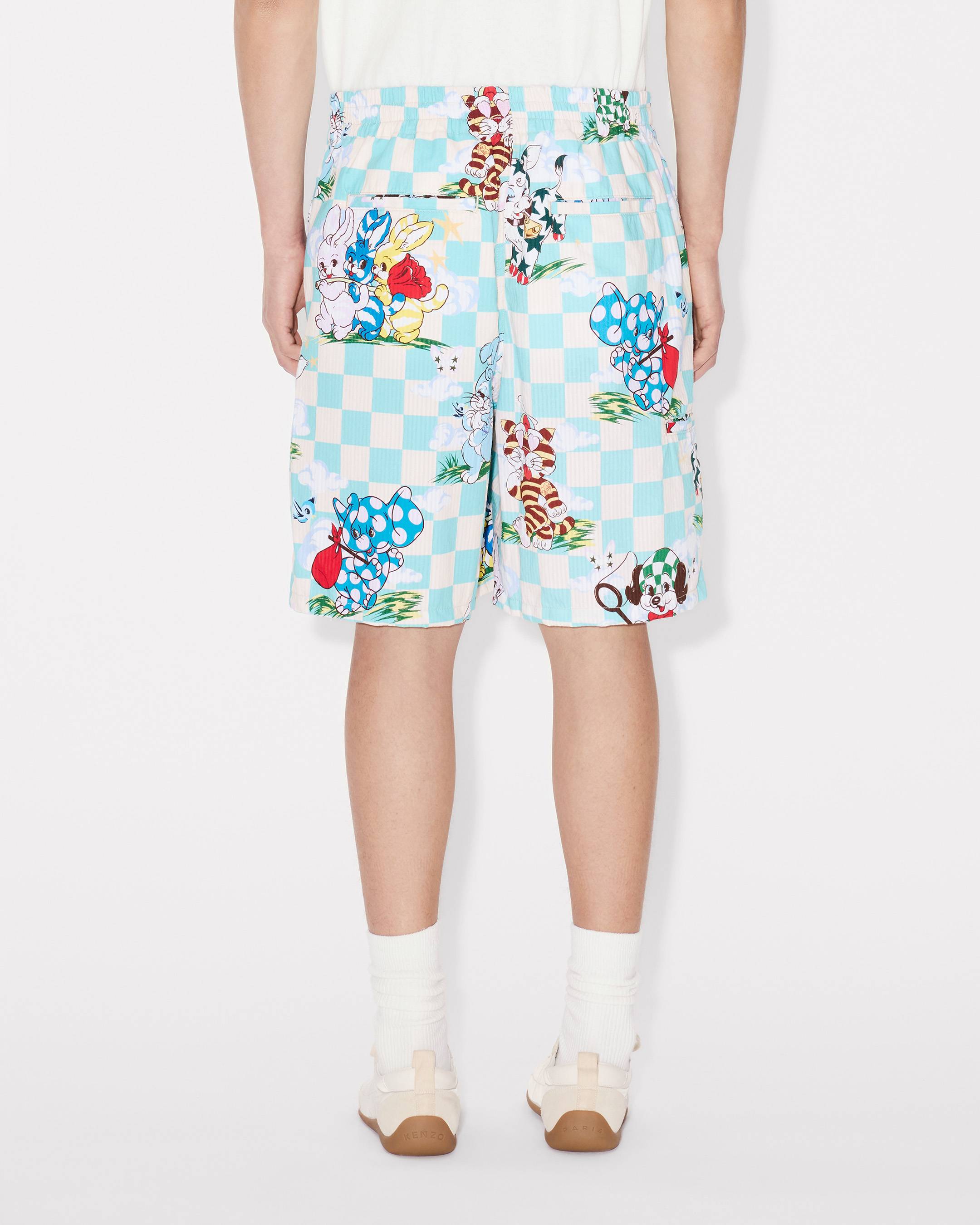 Kenzo Cartoon Elasticated Shorts In Cotton Seersucker