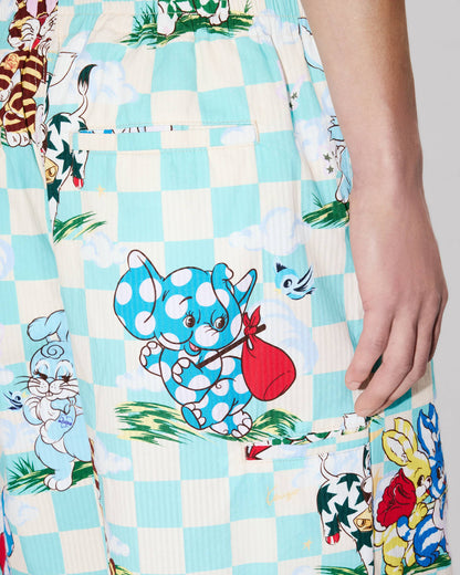 Kenzo Cartoon Elasticated Shorts In Cotton Seersucker