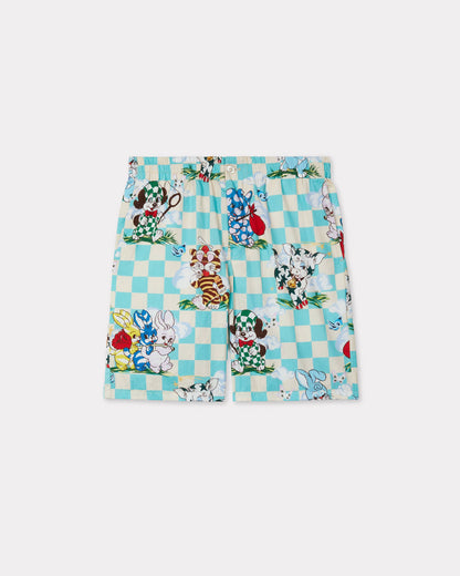 Kenzo Cartoon Elasticated Shorts In Cotton Seersucker