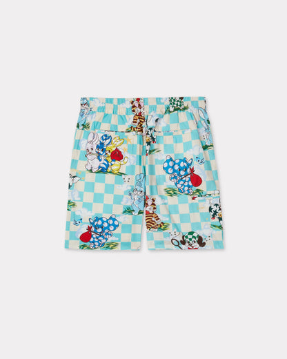 Kenzo Cartoon Elasticated Shorts In Cotton Seersucker