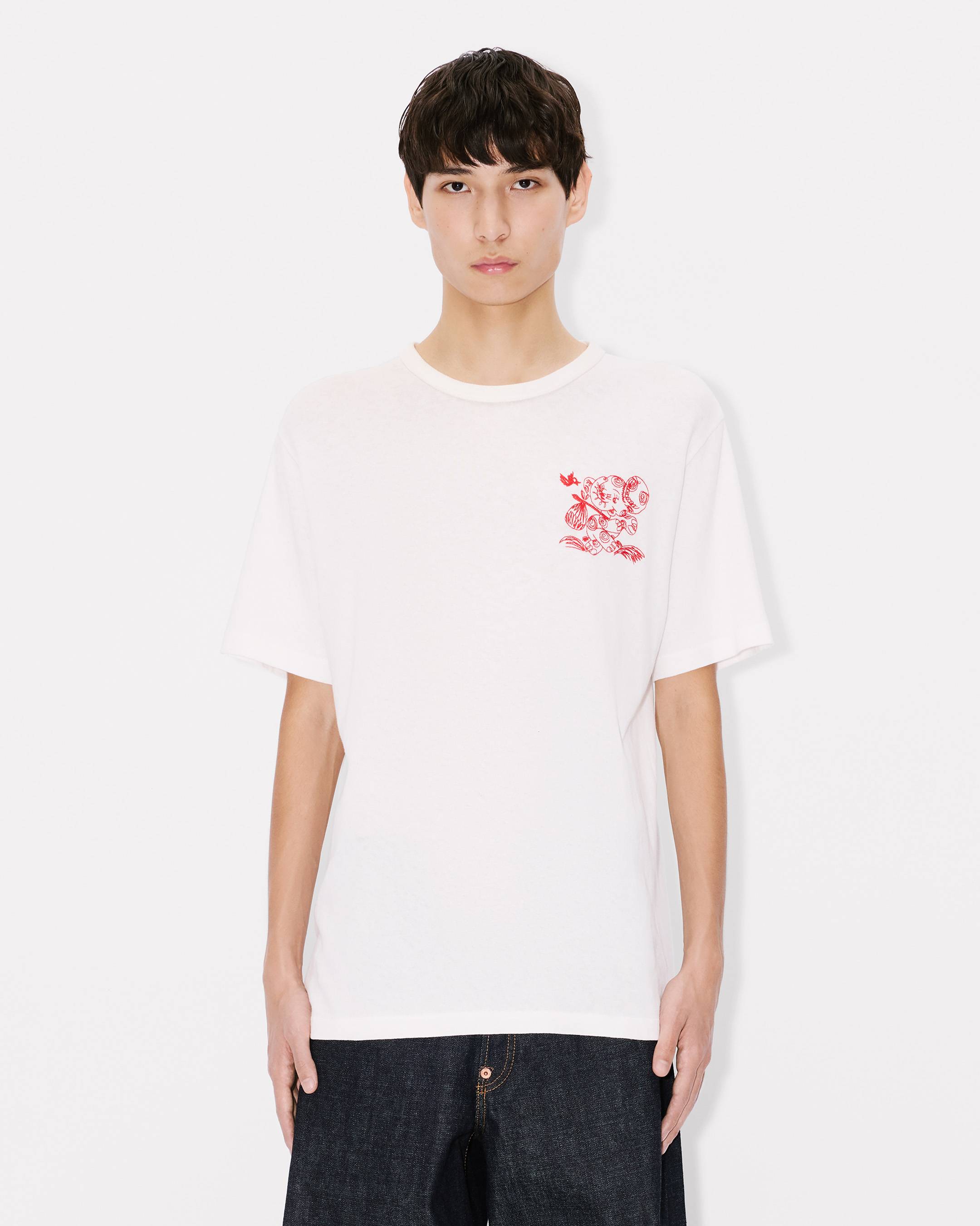Kenzo Cartoon Embroidered Outlined Tshirt In Cotton