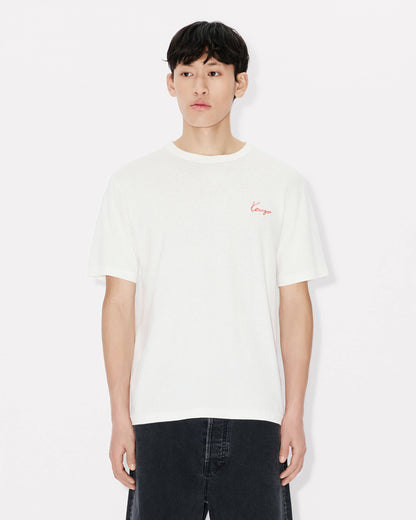 Kenzo Archive Rose Embroidered Outlined Tshirt In Cotton