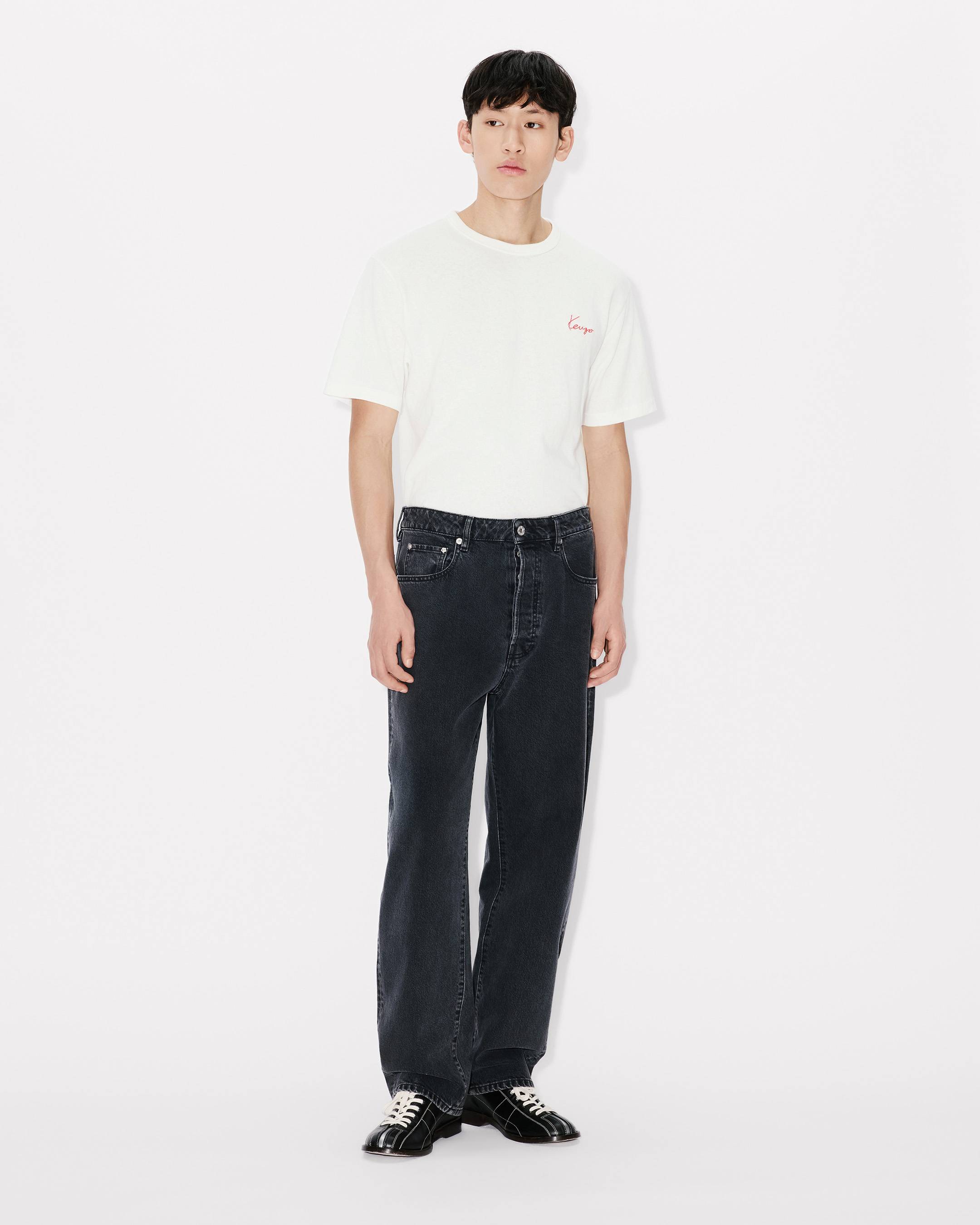 Kenzo Archive Rose Embroidered Outlined Tshirt In Cotton