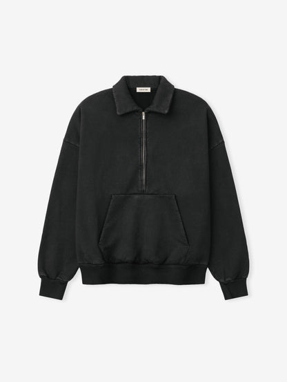 Essentials Sunfaded Half Zip Polo Sweatshirt Black