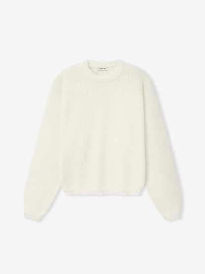 Essentials Double Knit Linen Wool Cotton Crewneck Sweater Cream