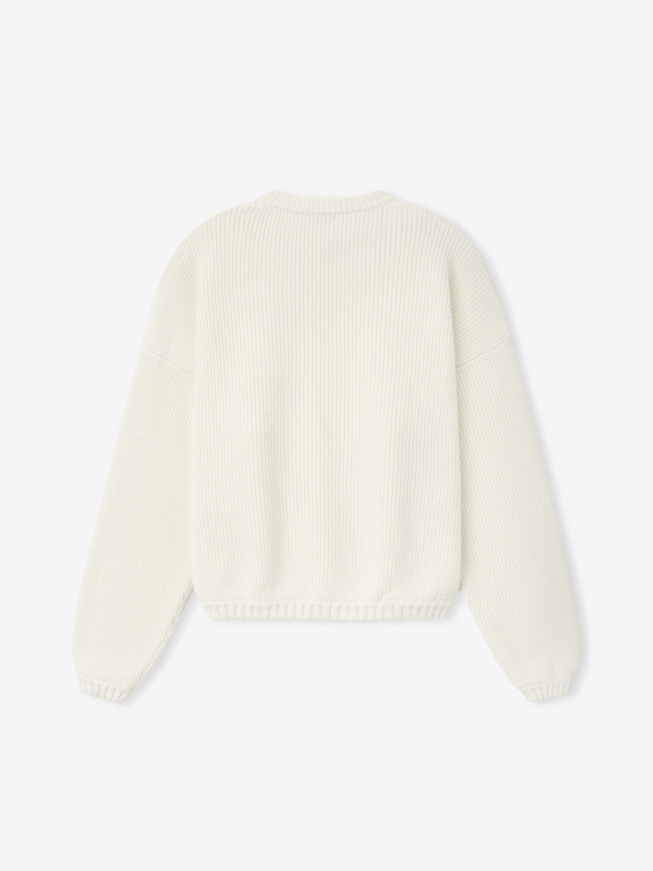 Essentials Double Knit Linen Wool Cotton Crewneck Sweater Cream