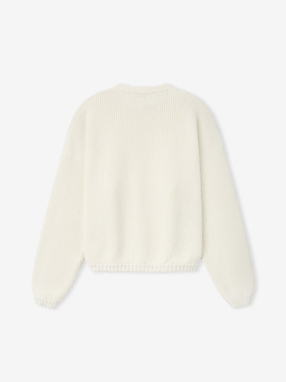 Essentials Double Knit Linen Wool Cotton Crewneck Sweater Cream