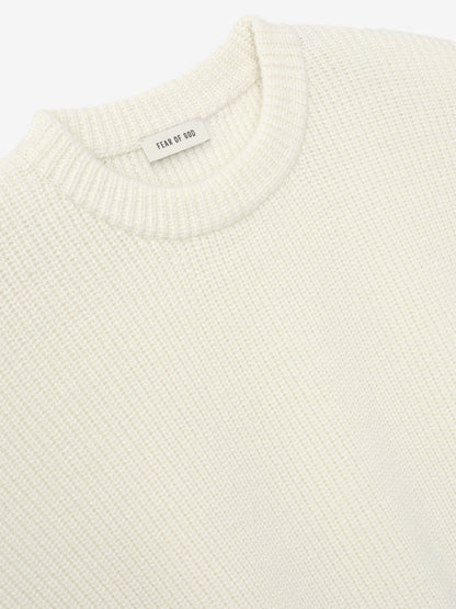 Essentials Double Knit Linen Wool Cotton Crewneck Sweater Cream