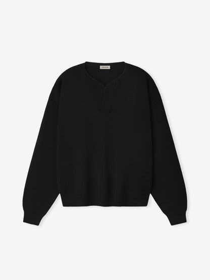 Essentials Merino Milano Knit Henley Sweater Black