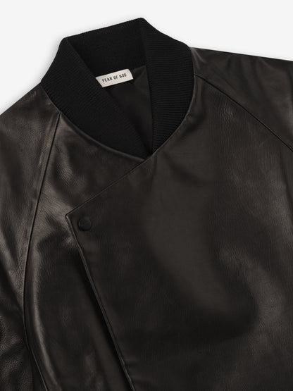 Essentials Leather Raglan Bomber Jacket Black