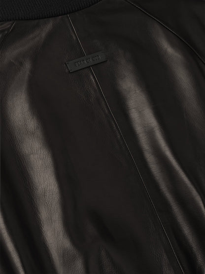 Essentials Leather Raglan Bomber Jacket Black