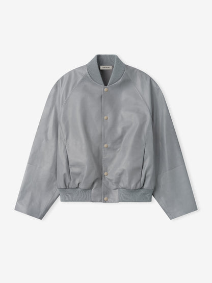 Essentials Leather 9 Raglan Bomber Jacket Metallic Grey