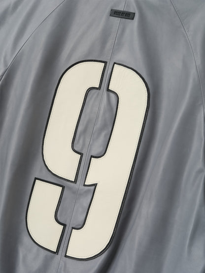 Essentials Leather 9 Raglan Bomber Jacket Metallic Grey