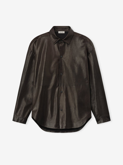 Essentials Leather Relaxed Shirt Dark Brown