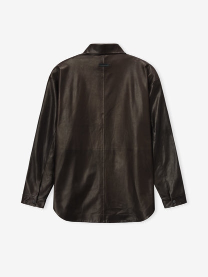 Essentials Leather Relaxed Shirt Dark Brown