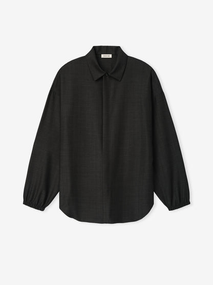 Essentials Grey Striped Wool Elastic Cuff Shirt Grey Striped