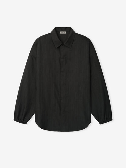 Essentials Black Striped Wool Elastic Cuff Shirt Black Striped