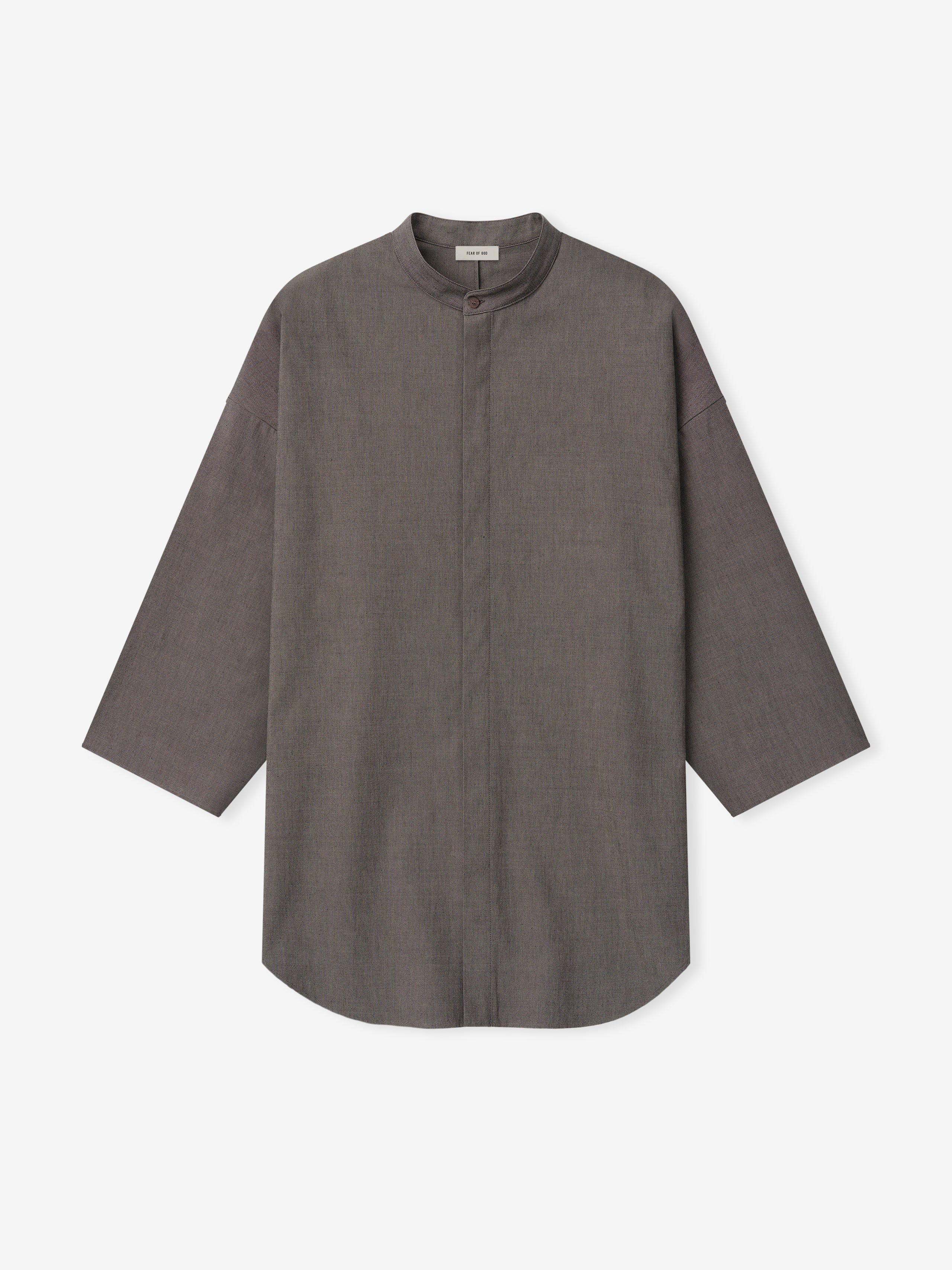 Essentials Cotton Wool Oxford Mandarin Relaxed Short Sleeve Shirt Willow