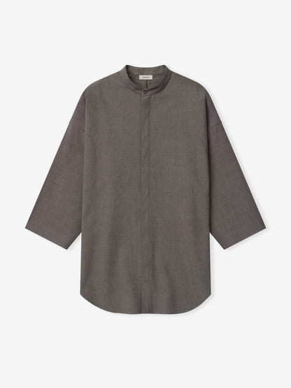 Essentials Cotton Wool Oxford Mandarin Relaxed Short Sleeve Shirt Willow