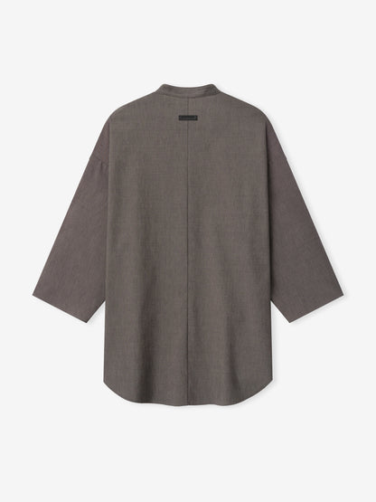 Essentials Cotton Wool Oxford Mandarin Relaxed Short Sleeve Shirt Willow