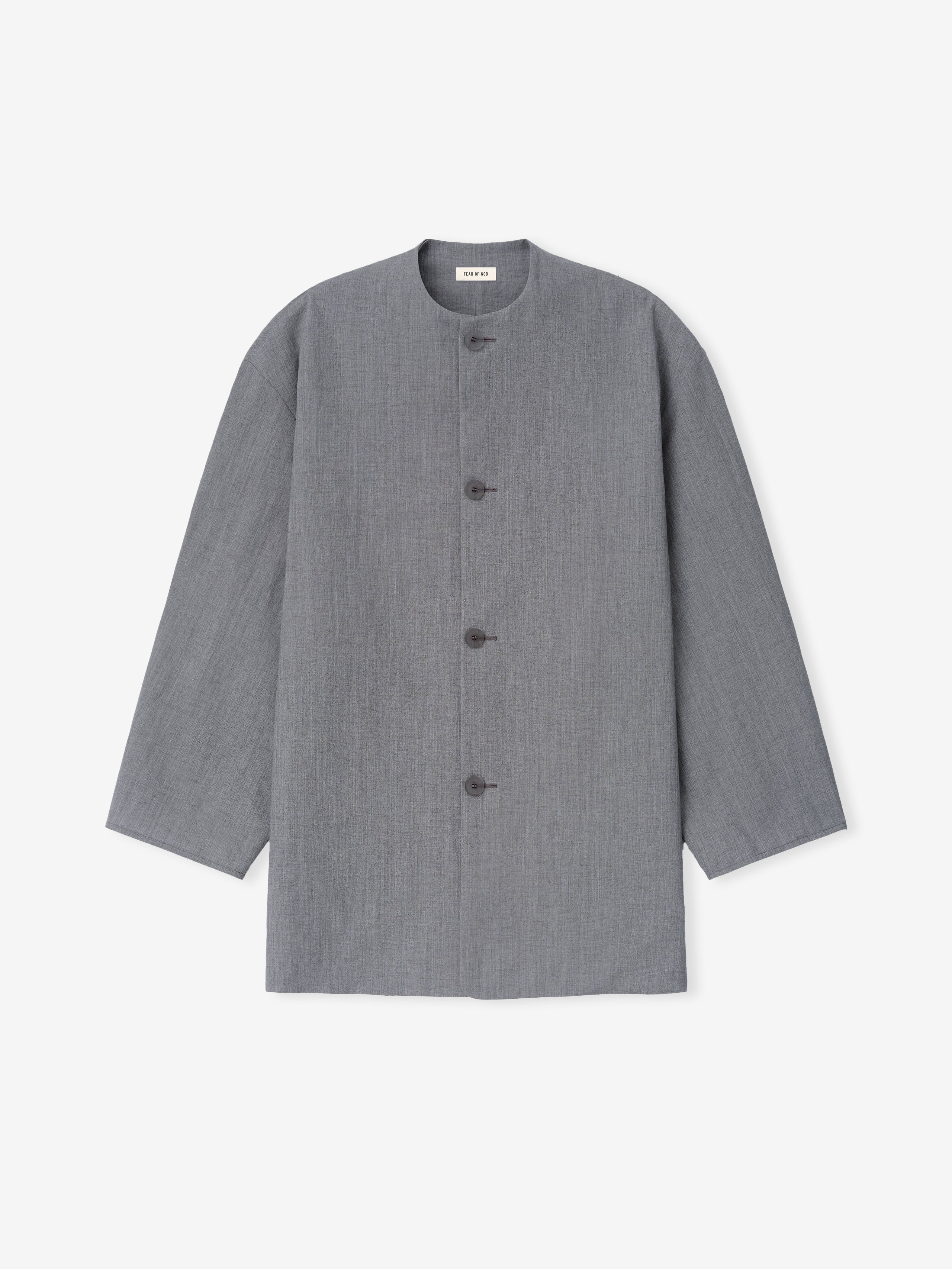 Essentials Wool Linen Collarless Sport Jacket Metallic Grey