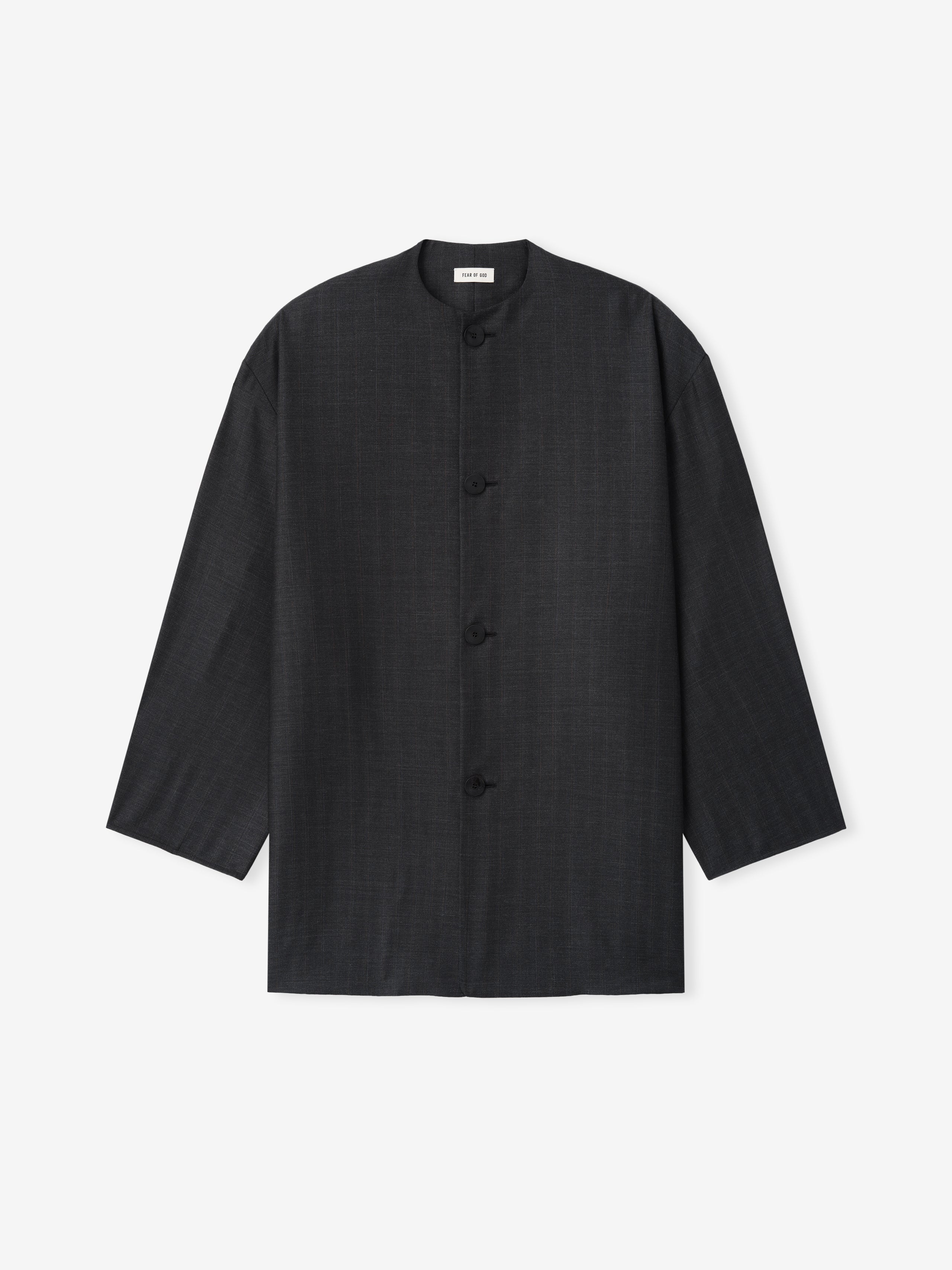 Essentials Grey Striped Wool Collarless Sport Jacket Grey Striped