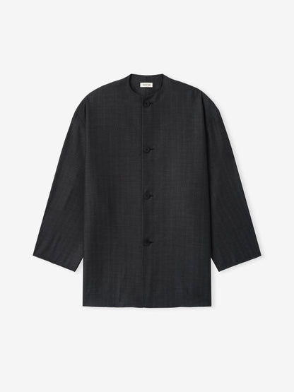 Essentials Grey Striped Wool Collarless Sport Jacket Grey Striped