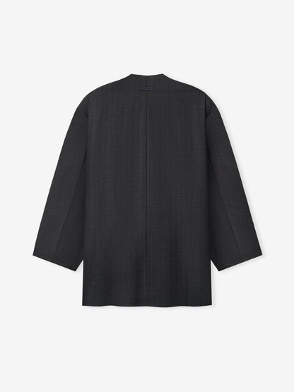 Essentials Grey Striped Wool Collarless Sport Jacket Grey Striped