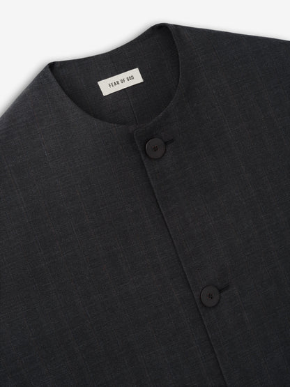 Essentials Grey Striped Wool Collarless Sport Jacket Grey Striped